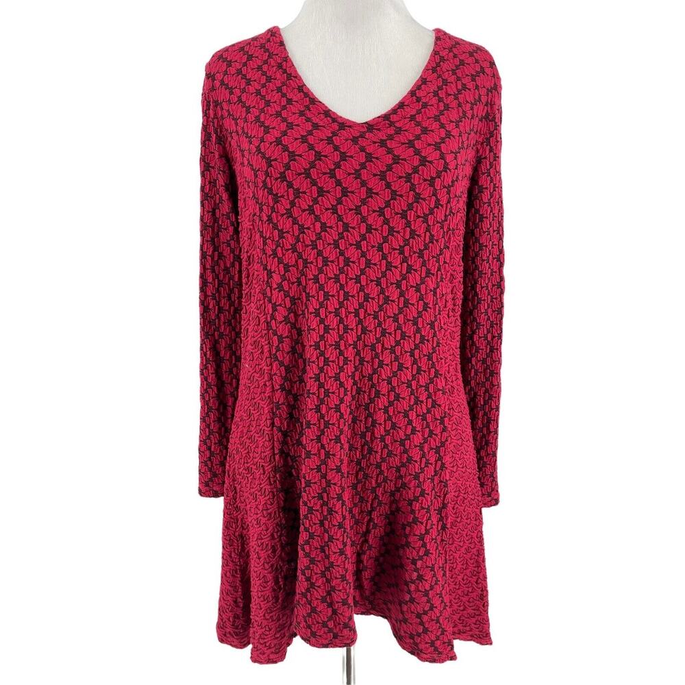 Tianello Women's Red Black Long Sleeve V-Neck Peyton Tunic Blouse Size Small